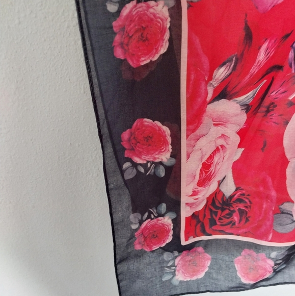 JC Sunny Red and Pink Rose Print Swim Cover Up Loungewear NWT - Picture 5 of 8